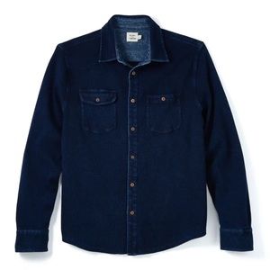 Flint and Tinder Ribbed Button-Front Long Sleeve Work Shirt Blue Indigo Medium